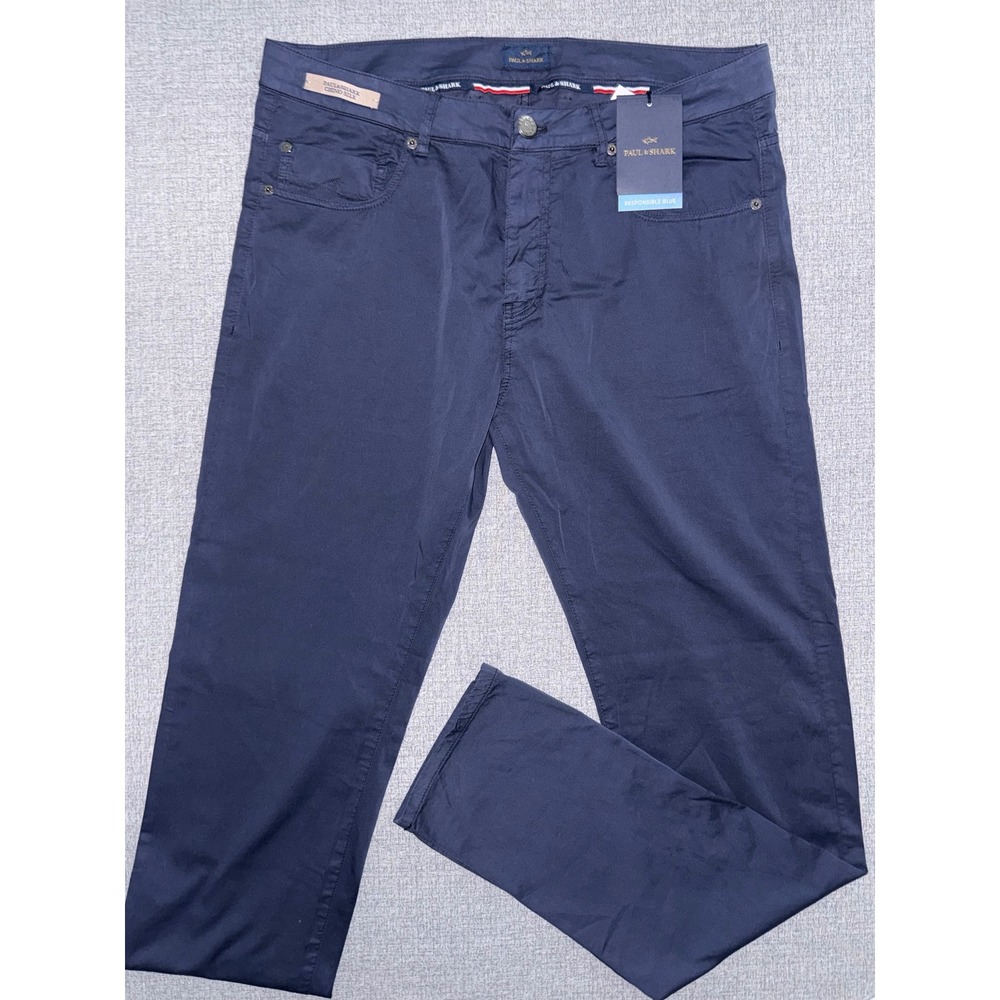NEW Paul & Shark Navy Blue Chino Silk Responsible Blue Pants Mens 36x34